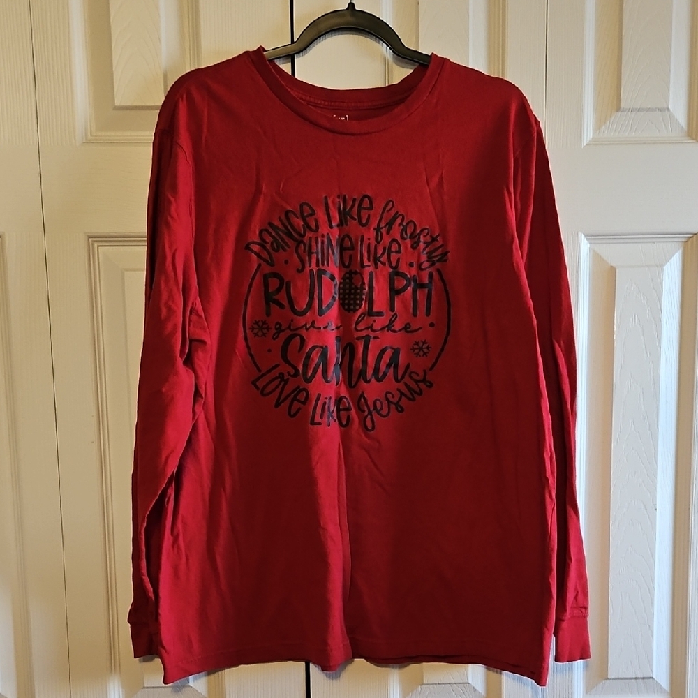 *PRICE FIRM* Christmas Red Crew Neck Long Sleeve Tee
